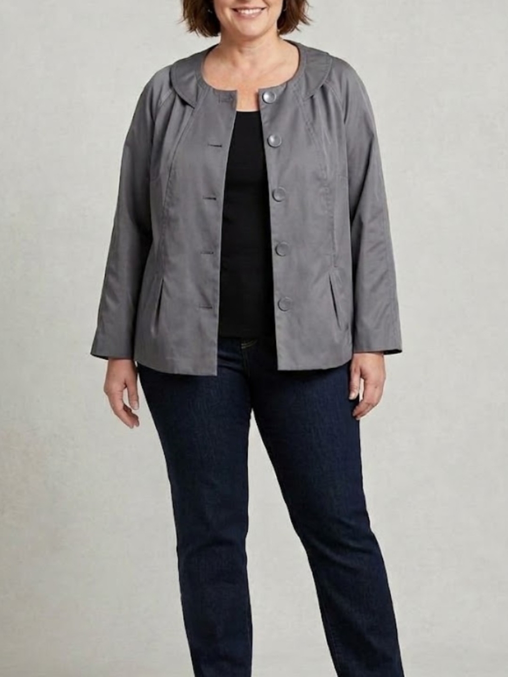 Liz Claiborne Gray Round-Neck Button Jacket Size 2X EUC